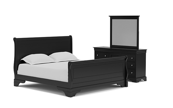 Black sleigh bed store with drawers